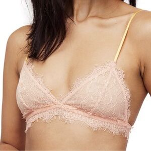 Free People Intimately Eyelash Lace Bralette - Peachy Pie - Medium M pink yellow